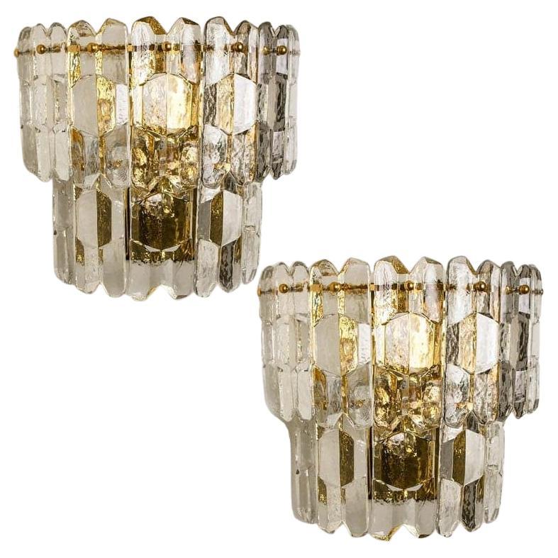 Pair of J.T. Kalmar 'Palazzo' Wall Light Fixtures Gilt Brass and Glass