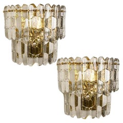 Pair of J.T. Kalmar 'Palazzo' Wall Light Fixtures Gilt Brass and Glass