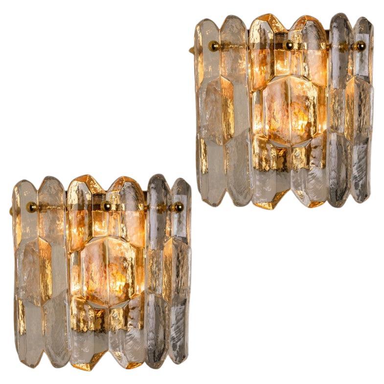 Pair of J.T. Kalmar 'Palazzo' Wall Light Fixtures Gilt Brass and Glass