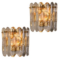 Pair of J.T. Kalmar 'Palazzo' Wall Light Fixtures Gilt Brass and Glass