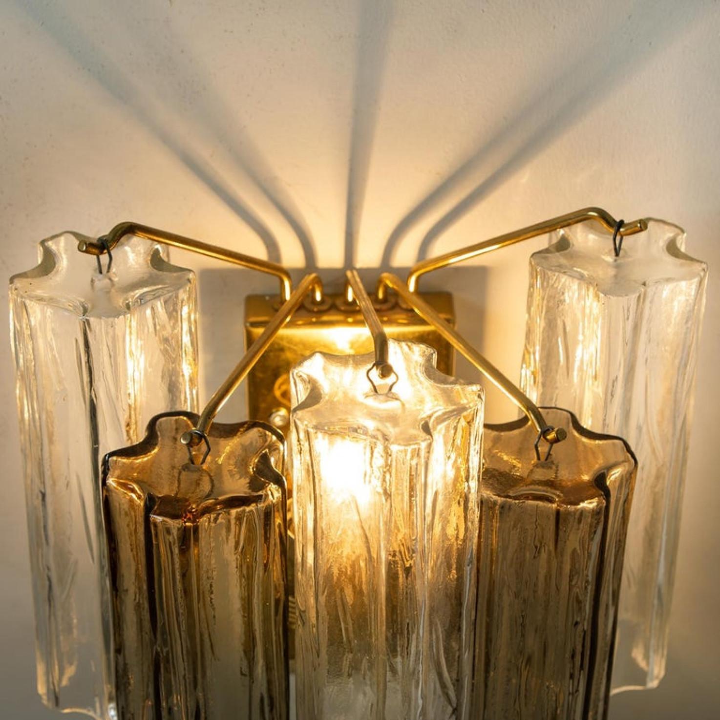 Pair of J.T Kalmar Smoked and Clear Glass Wall Lights, Austria, 1960 2
