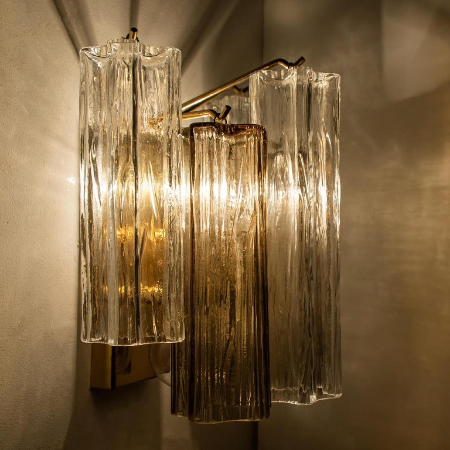Pair of J.T Kalmar Smoked and Clear Glass Wall Lights, Austria, 1960 4