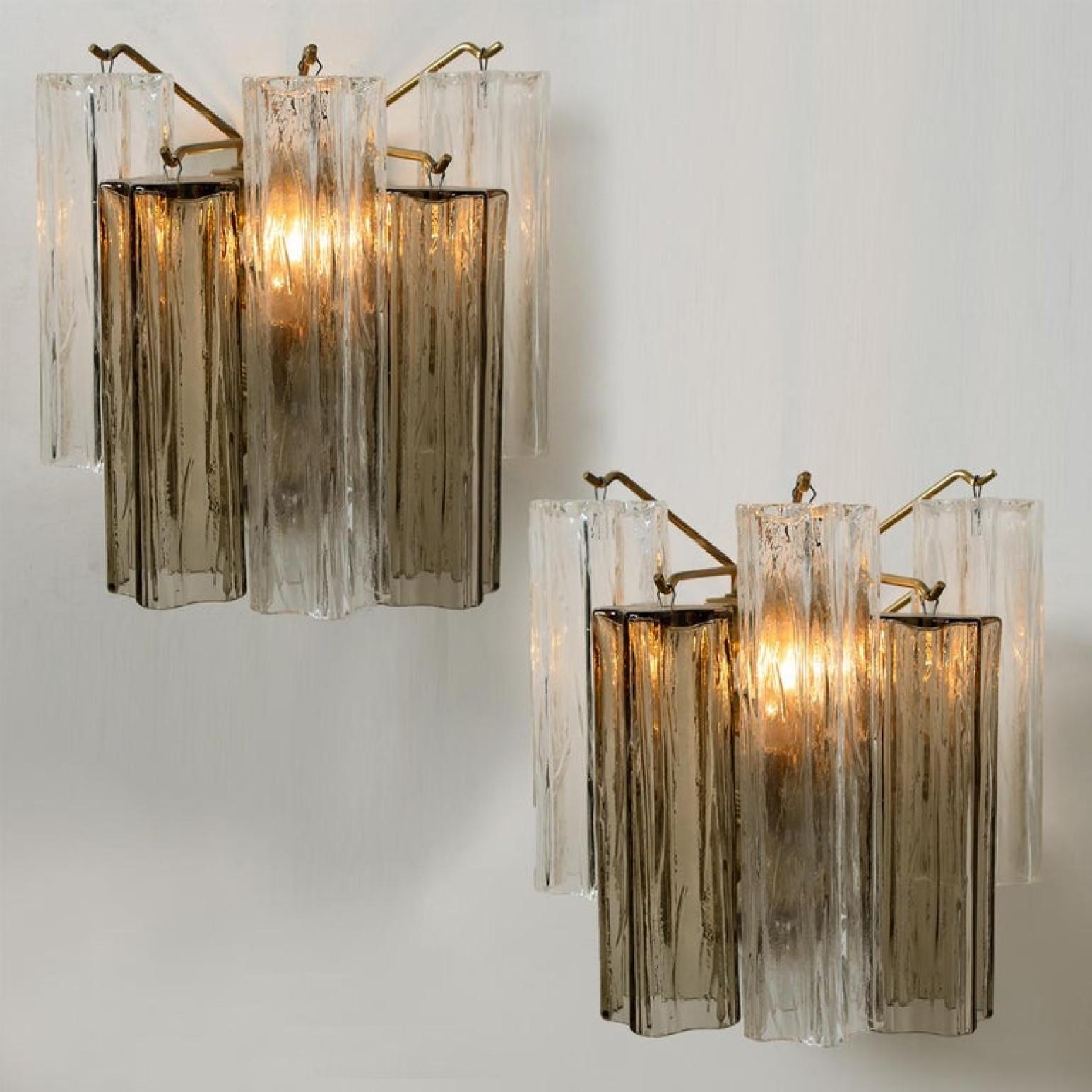 Mid-20th Century Pair of J.T Kalmar Smoked and Clear Glass Wall Lights, Austria, 1960