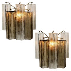 Pair of J.T Kalmar Smoked and Clear Glass Wall Lights, Austria, 1960