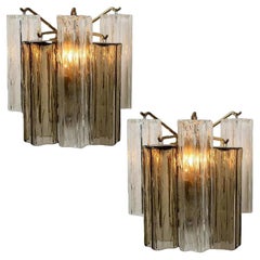 Pair of J.T Kalmar Smoked and Clear Glass Wall Lights, Austria, 1960