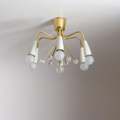 Pair of J.T. Kalmar Ceiling Lights, circa 1950, Brass and Crystal Glass