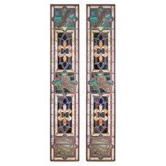 Coppia di pannelli per finestra in vetro colorato al piombo Judaica