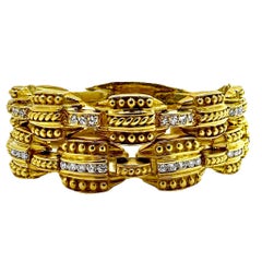 Pair of Judith Ripka 18K Yellow Gold and Diamond Bracelets