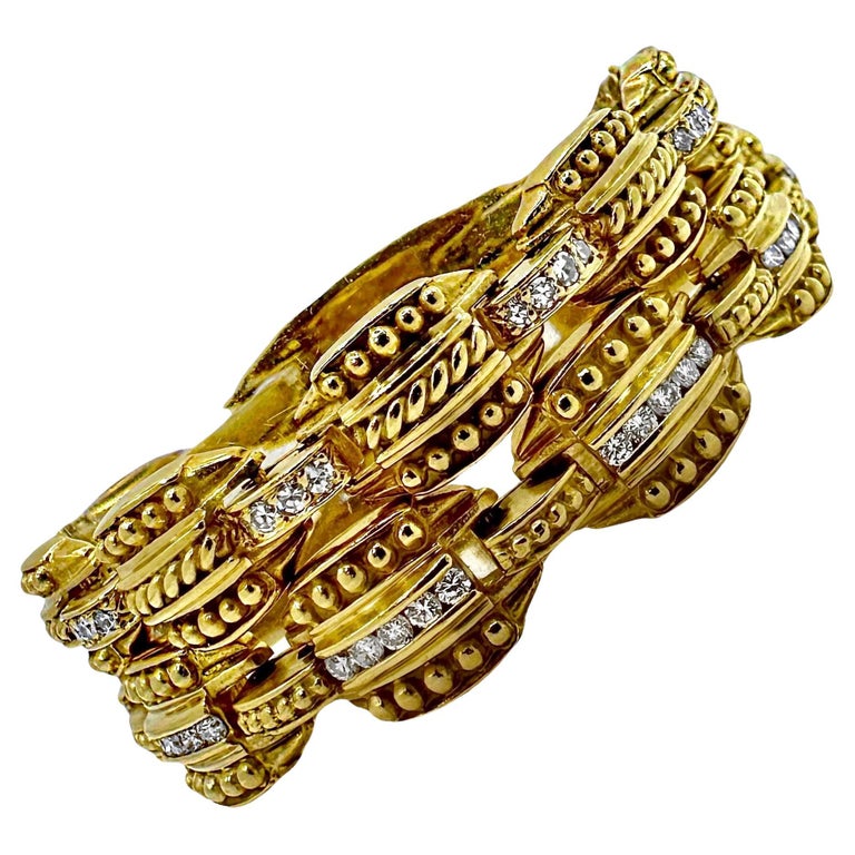 Pair of Judith Ripka 18K Yellow Gold and Diamond Bracelets For