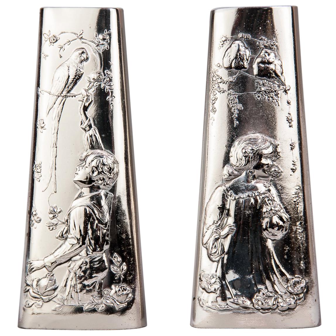 Coppia di vasi in alpaca Jugendstil, 1908 circa in vendita