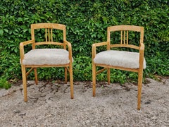 Pair of Jugendstil Armhairs done in Solid Ash wood and Shearling, Austria 1910s
