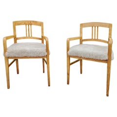Pair of Jugendstil Armhairs done in Solid Ash wood and Shearling, Austria 1910s