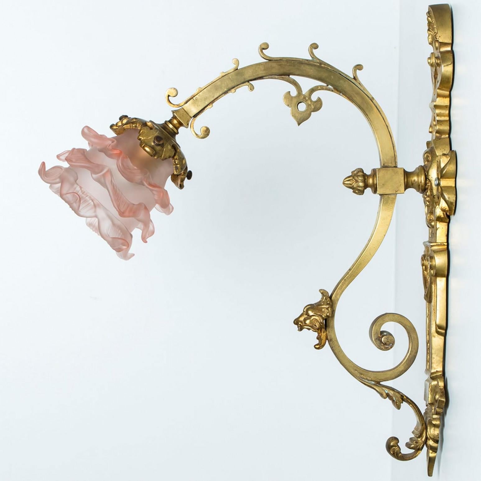 Coppia di appliques in ottone Jugendstil Fiore rosa, Francia 1930 in vendita 10