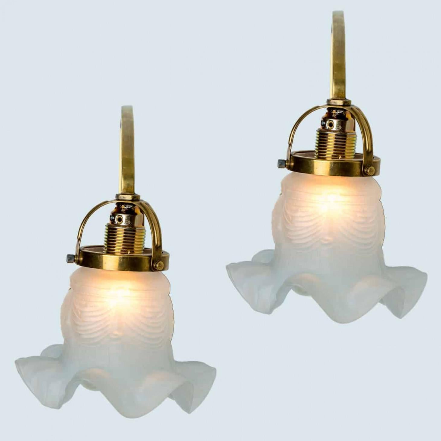 Paire d'appliques Jugendstil en laiton, fleurs blanches, France 1910 en vente 6