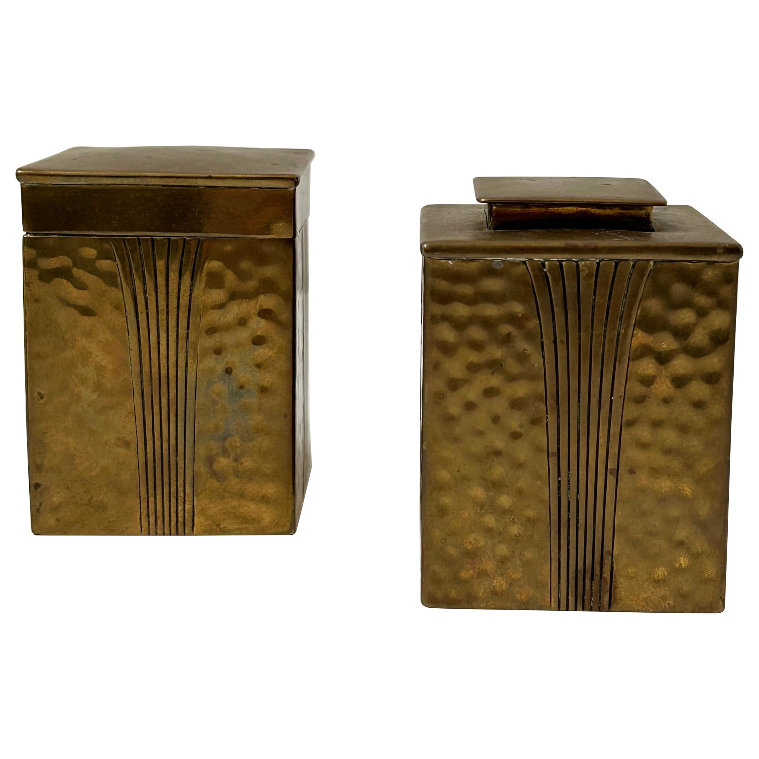 Pair of Jugendstil Hammered Brass Lidded Boxes, Germany, ca. 1910
