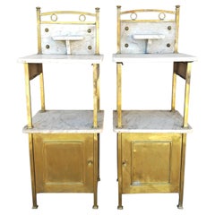Pair of Jugendstil Nightstands or Bathroom Cabinets in Brass and Marble, Austria