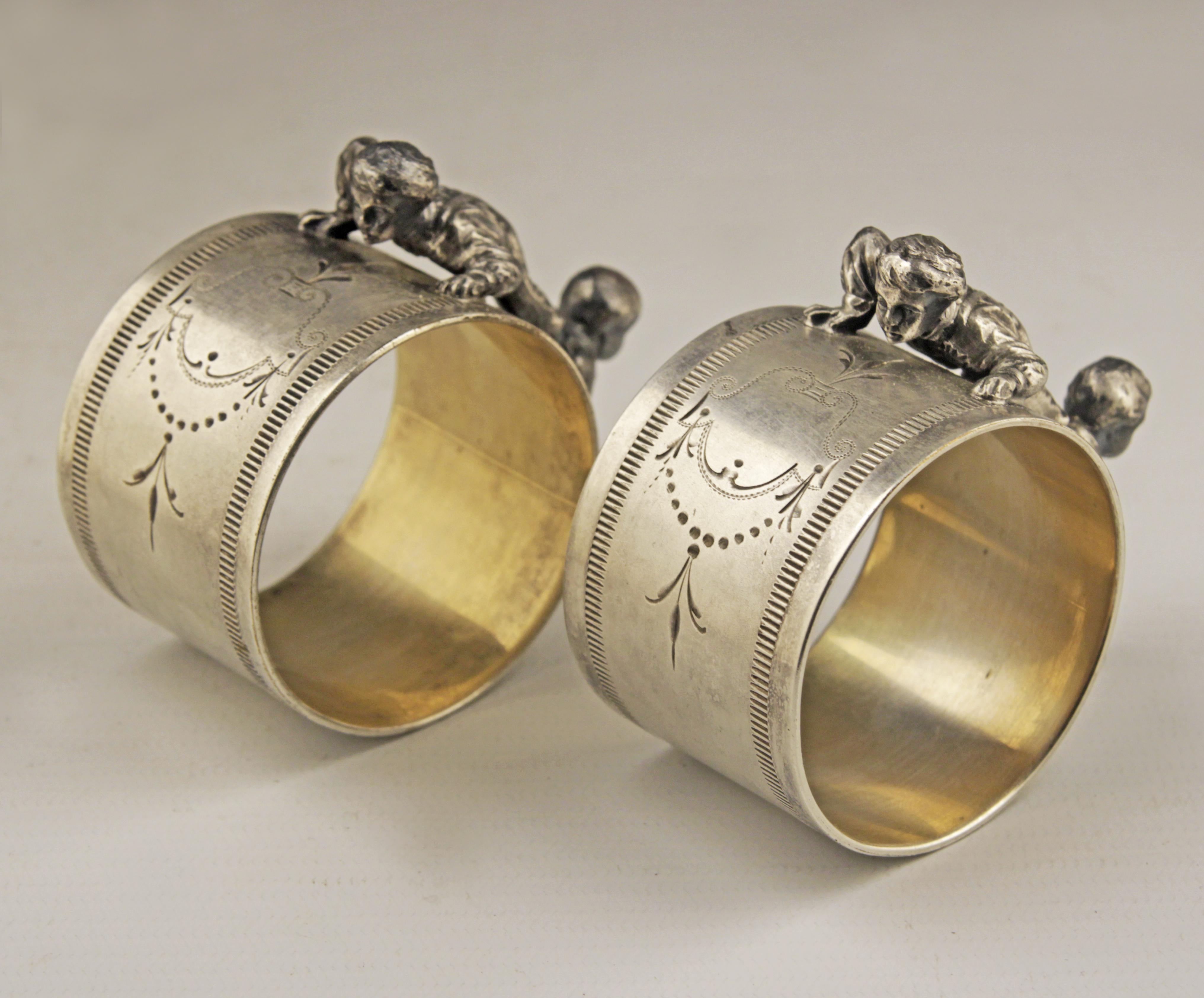 Pair of Jugendstil Silver Napkin Rings and Decorative Box by German Makers WMF In Fair Condition For Sale In North Miami, FL