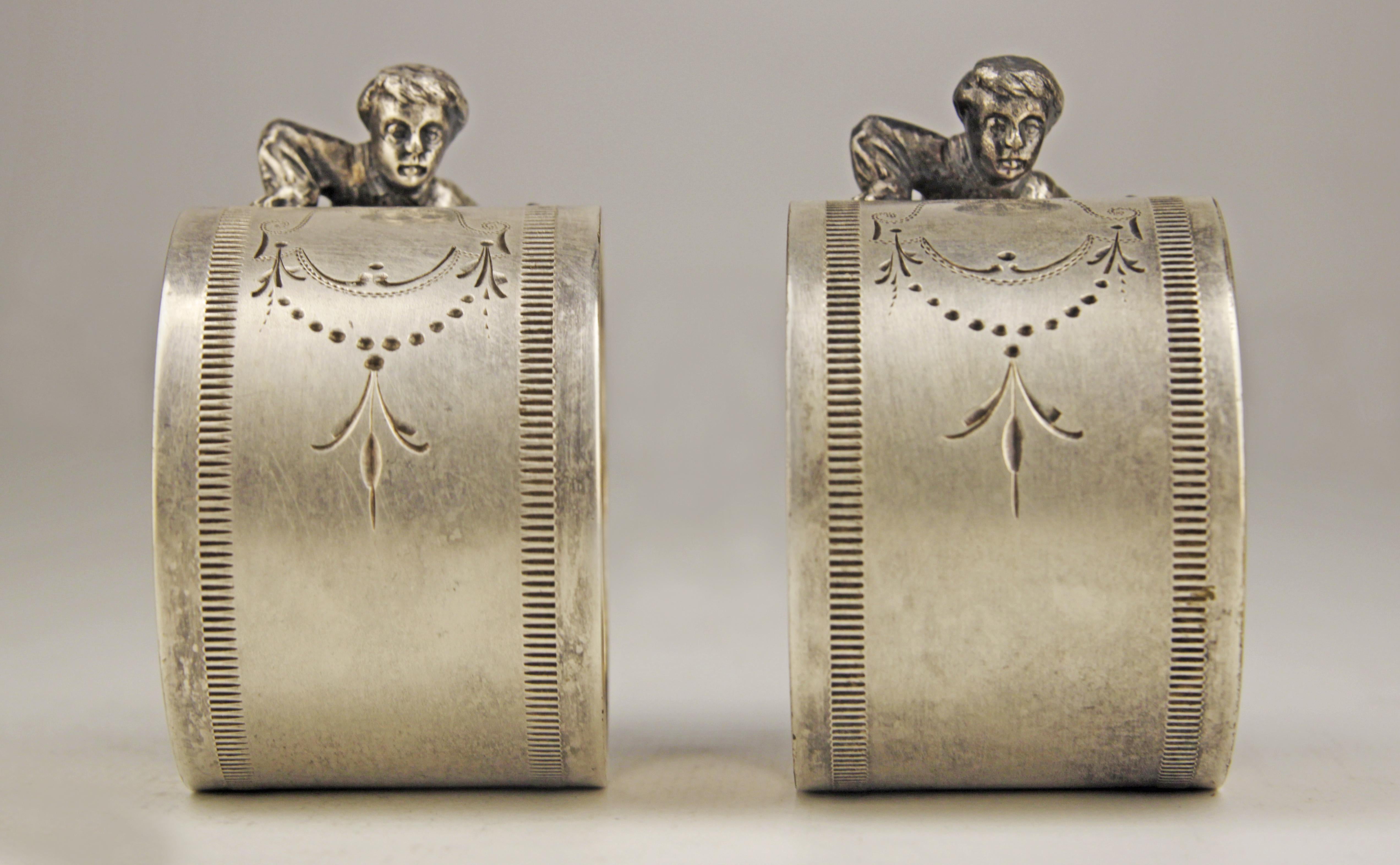 Late 19th Century Pair of Jugendstil Silver Napkin Rings and Decorative Box by German Makers WMF For Sale