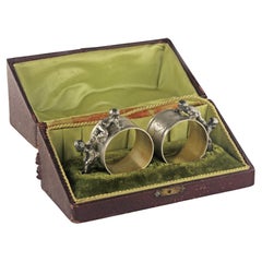 Pair of Jugendstil Silver Napkin Rings and Decorative Box by German Makers WMF