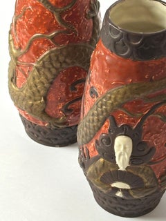 Pair of Jugendstil Style Ceramic Dragon Vases by BB Hohenstein, Germany