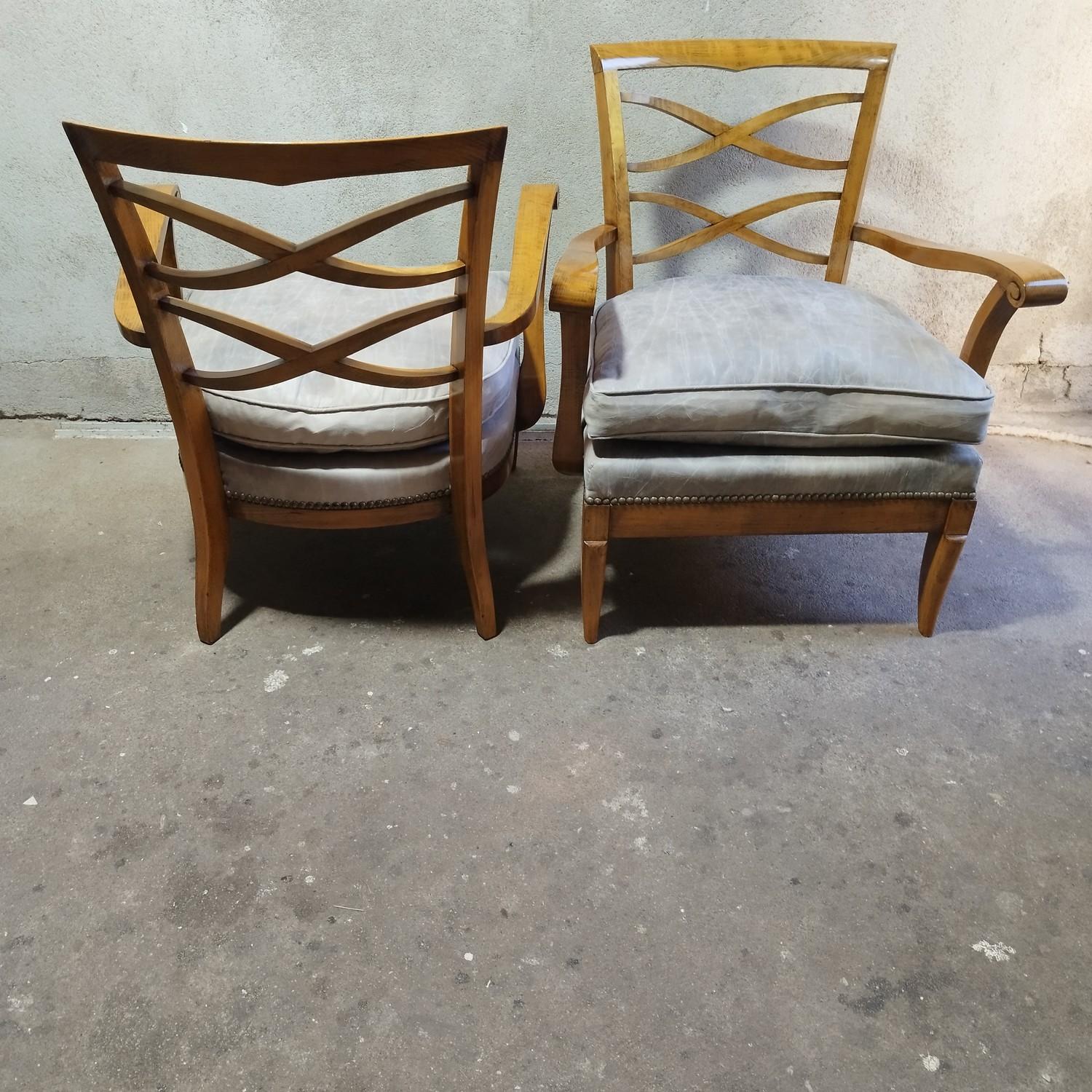 French Pair of Jules Leleu armchairs