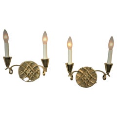 Retro Pair of Jules Leleu Bronze Wall Sconces