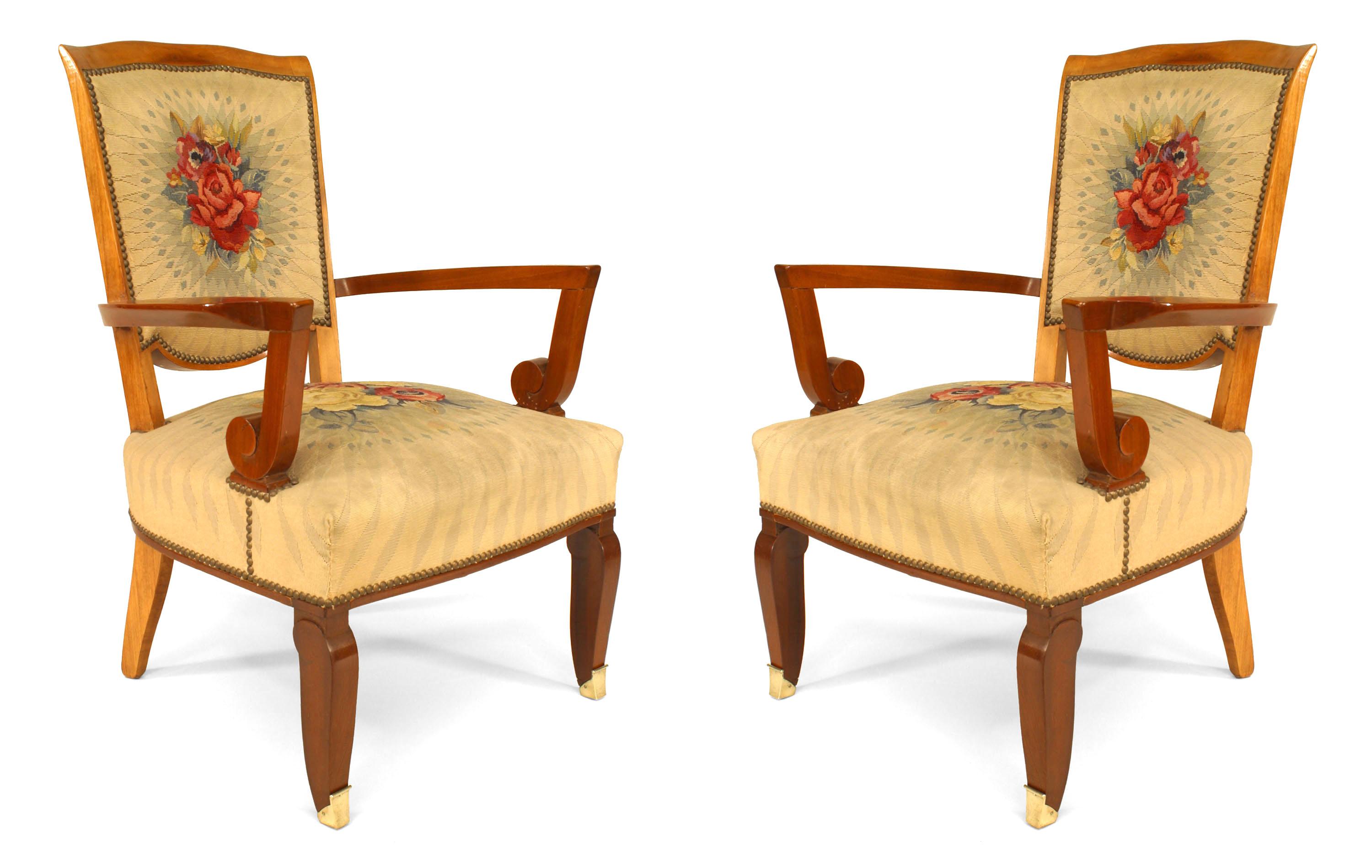 Mid-20th Century Pair of French Art Deco Aubusson Armchairs For Sale