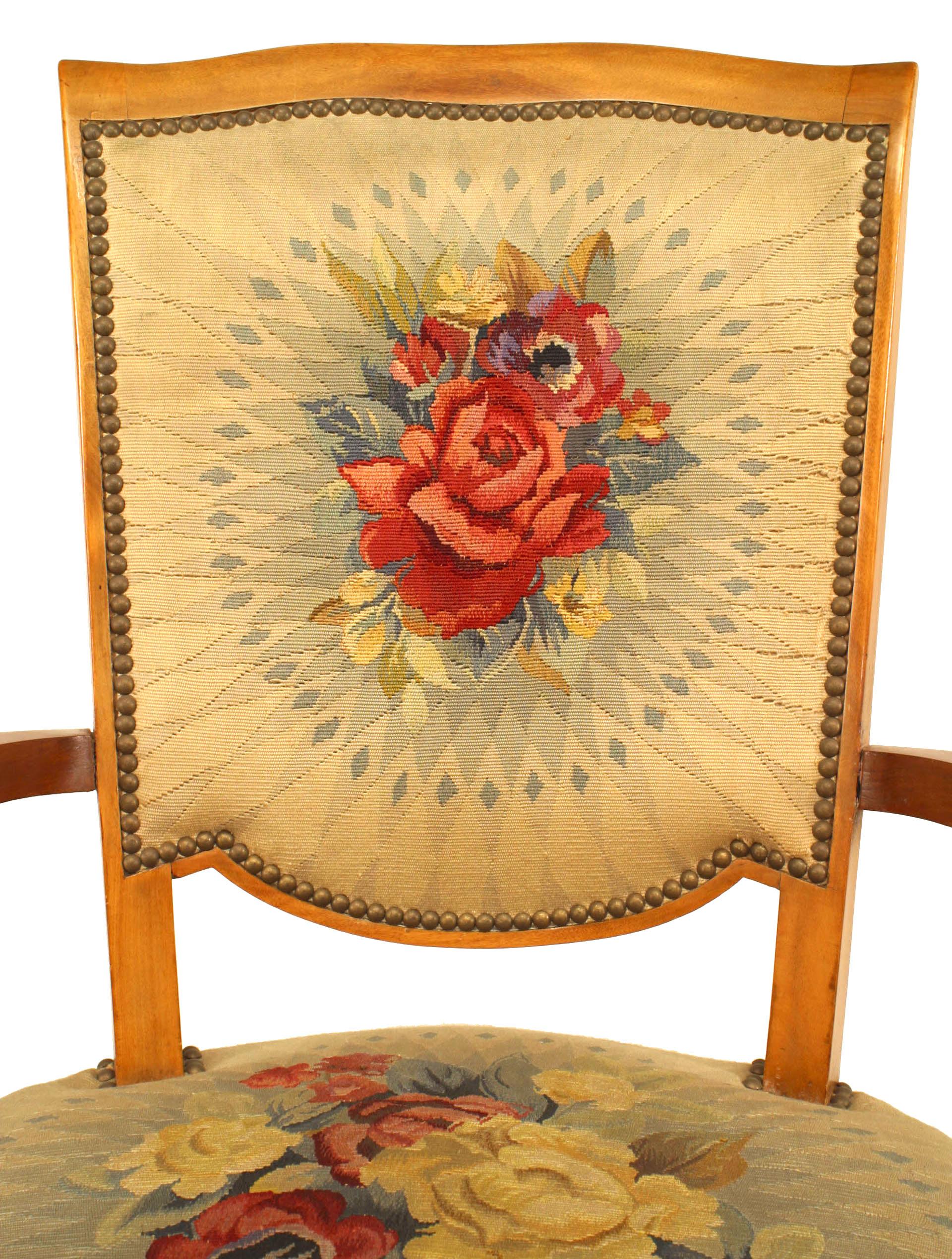 Mahogany Pair of French Art Deco Aubusson Armchairs For Sale