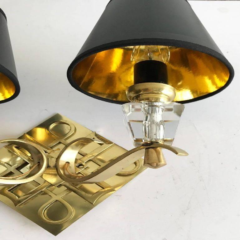 Mid-Century Modern Pair of Jules Leleu Style Bronze Sconces, 2 Pairs Available For Sale