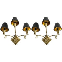 Pair of Jules Leleu Style Bronze Sconces