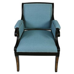 Pair of Julian Chichester Regency Style Chairs Upholstered in Raw Blue Silk