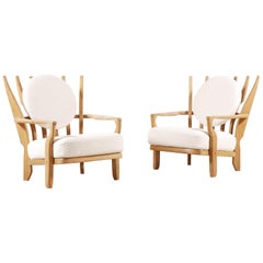 Pair of "Juliette" Oak Armchairs by Guillerme and Chambron, 1950s