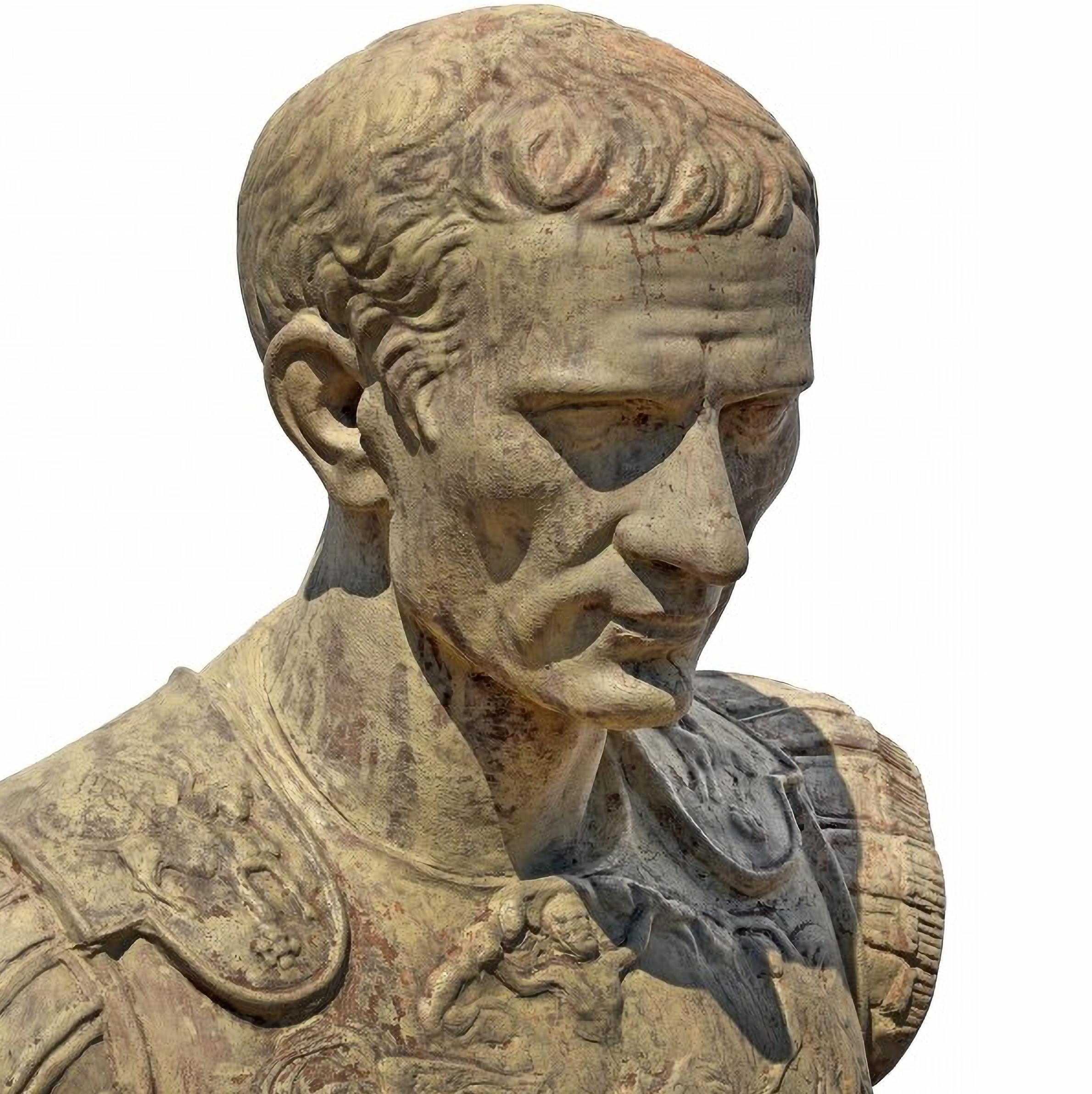 PAIR OF JULIUS CAESAR STATUES VON JULIUS  - TERRACOTTA - COPY OF ROMAN STATUE Ende des 20. Jahrhunderts (Italienisch) im Angebot