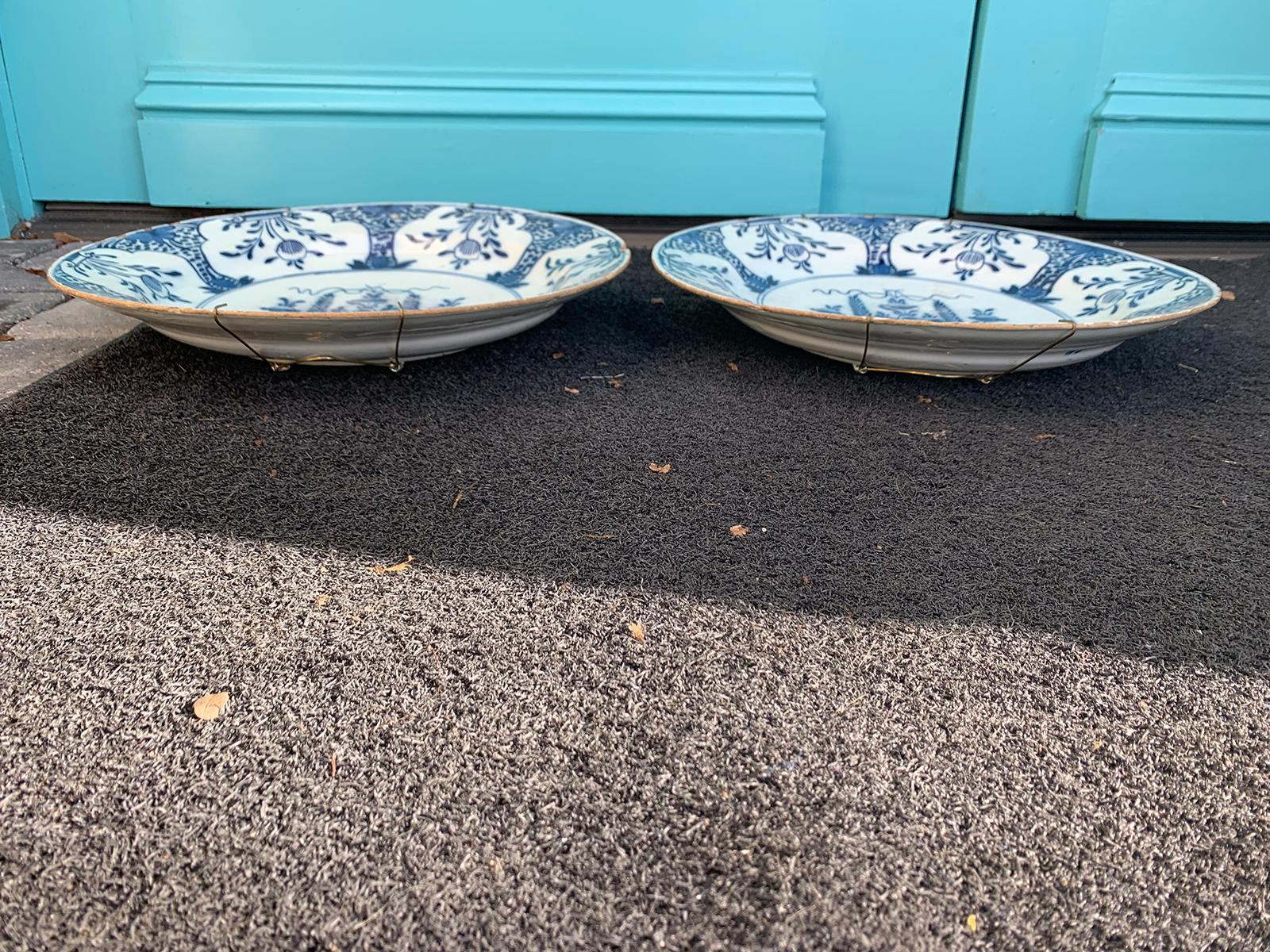 Pair of Jumbo 18th Century Delft Blue and White Chargers 7