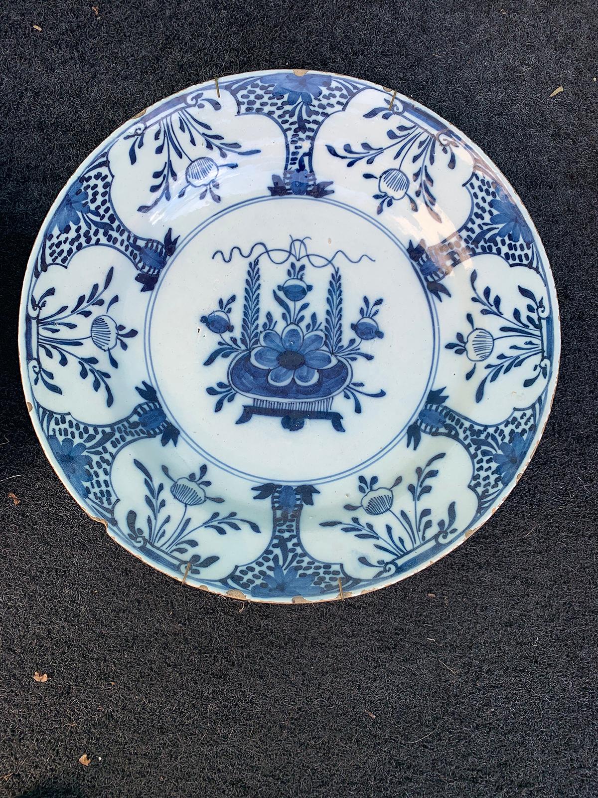Pair of Jumbo 18th Century Delft Blue and White Chargers In Good Condition In Atlanta, GA