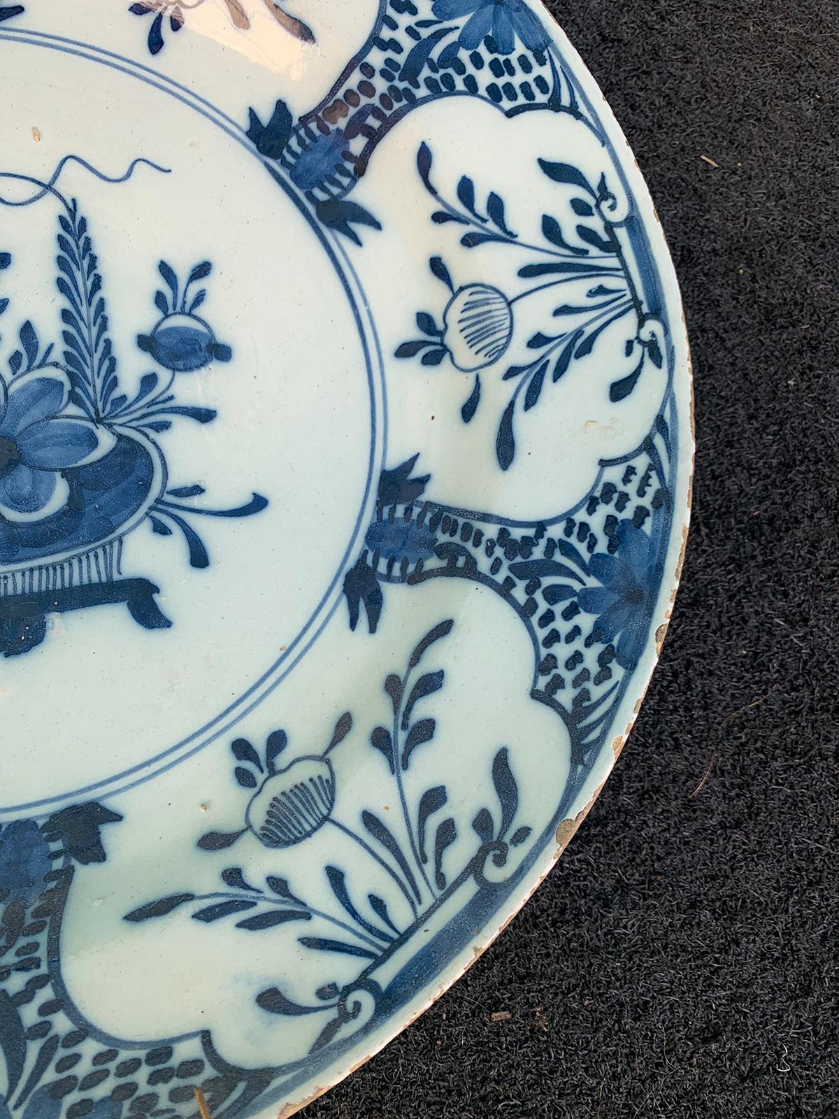 Pair of Jumbo 18th Century Delft Blue and White Chargers 2