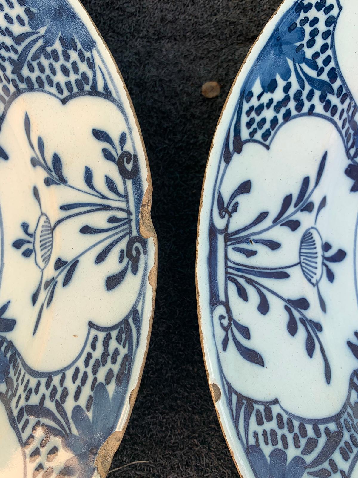 Pair of Jumbo 18th Century Delft Blue and White Chargers 3