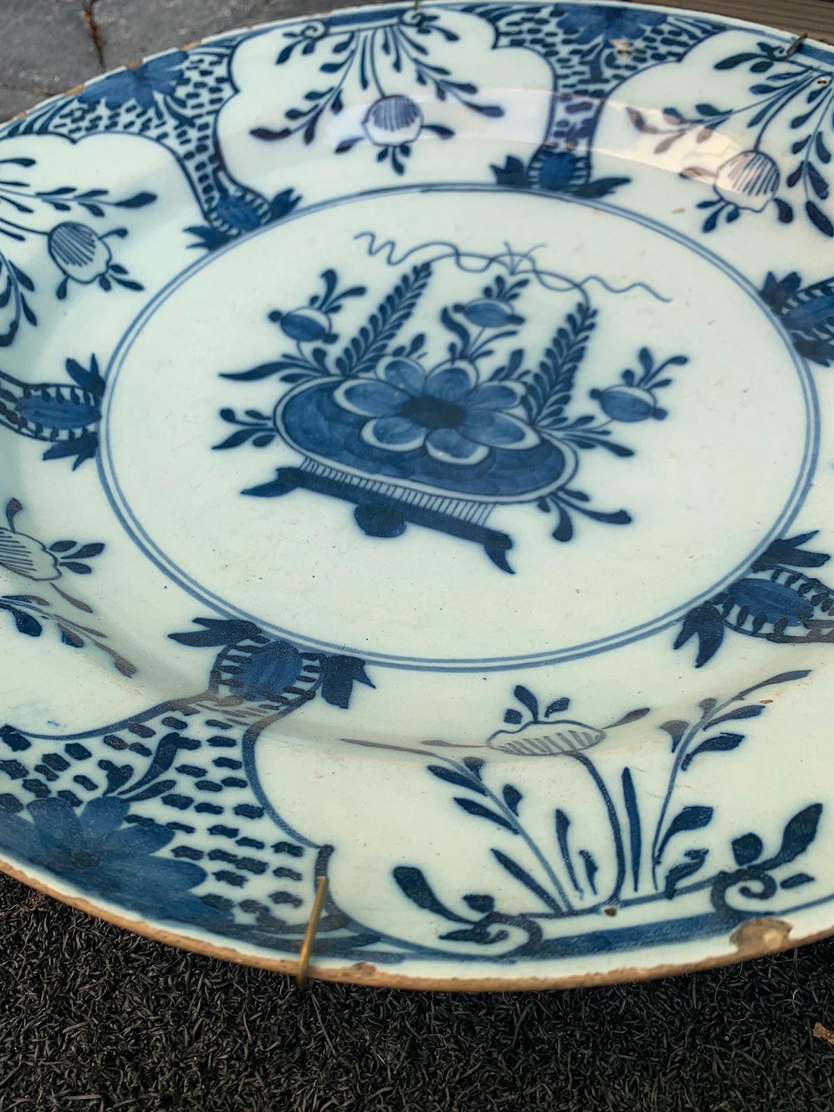 Pair of Jumbo 18th Century Delft Blue and White Chargers 4