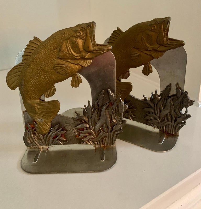 Hand-Crafted Pair of Jumping Fish Bookends For Sale