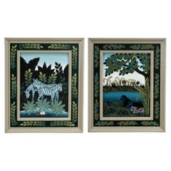 Pair of Jungle Paintings with Animals by Ruth Schindler
