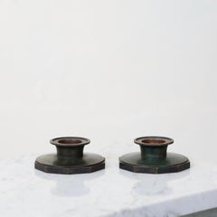 Pair of Just Andersen Bronze Tealight Holders, 1930s, Denmark