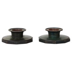 Pair of Just Andersen Bronze Tealight Holders, 1930s, Denmark
