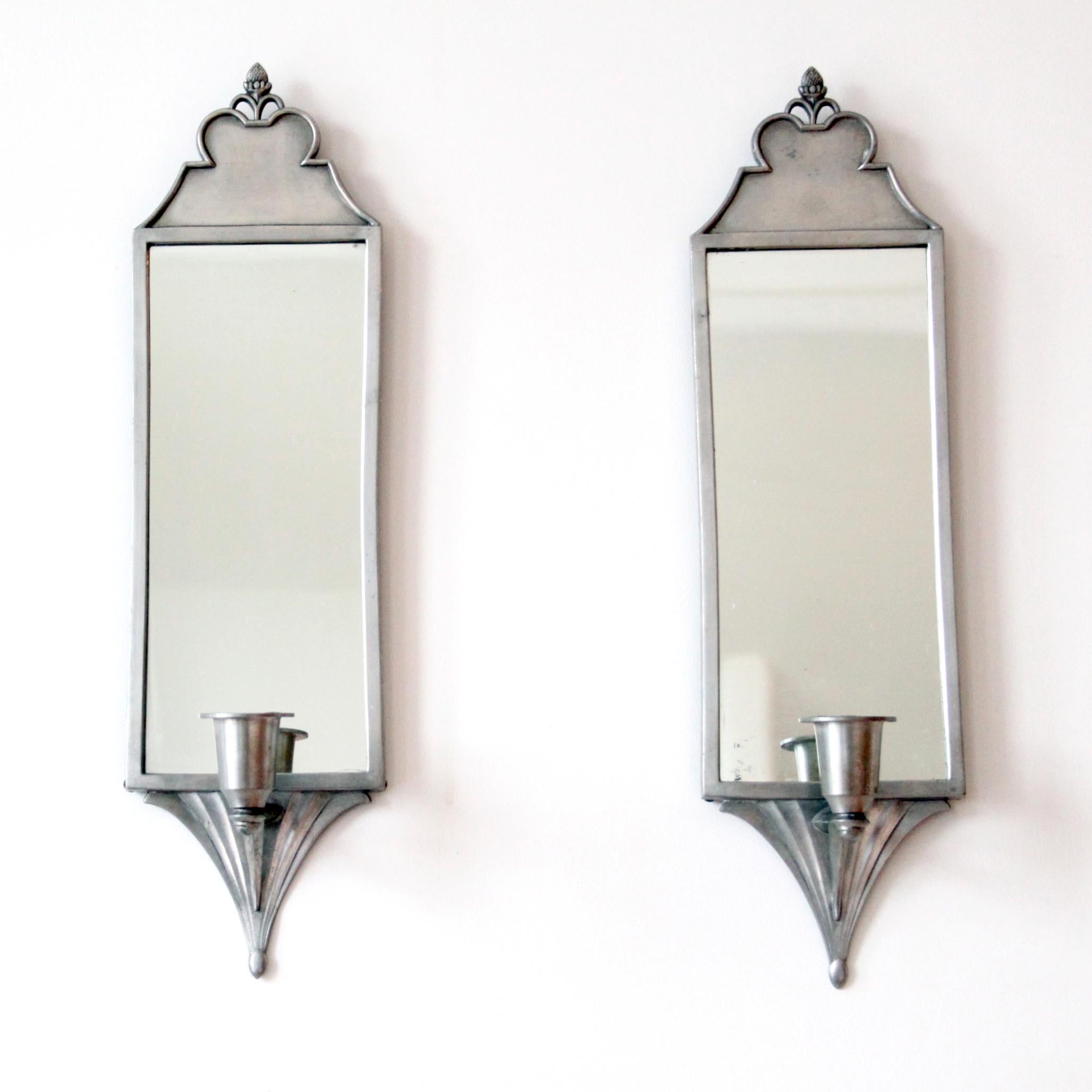 Danish Pair of Just Andersen Candle Sconces in Pewter, Denmark 1918-1929