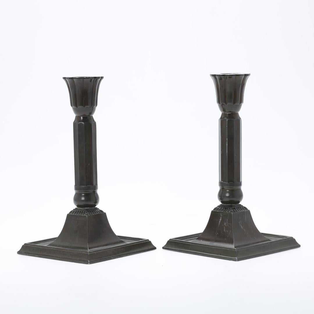 Beautiful pair of candleholders made by Just Andersen in the 1920's. 
Almost mint condition, as good as it gets!
Stamped: Just, Disco Metal - No. D.54.

Contact us for any information!