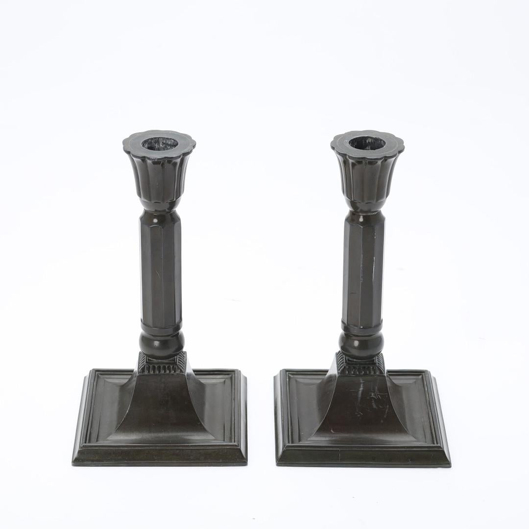 Art Deco Pair of Just Andersen Candleholders - Disco Metal For Sale