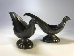 Pair of Just Andersen, Denmark 1930s Art Deco Pewter Stylised Bird Pipe Holders