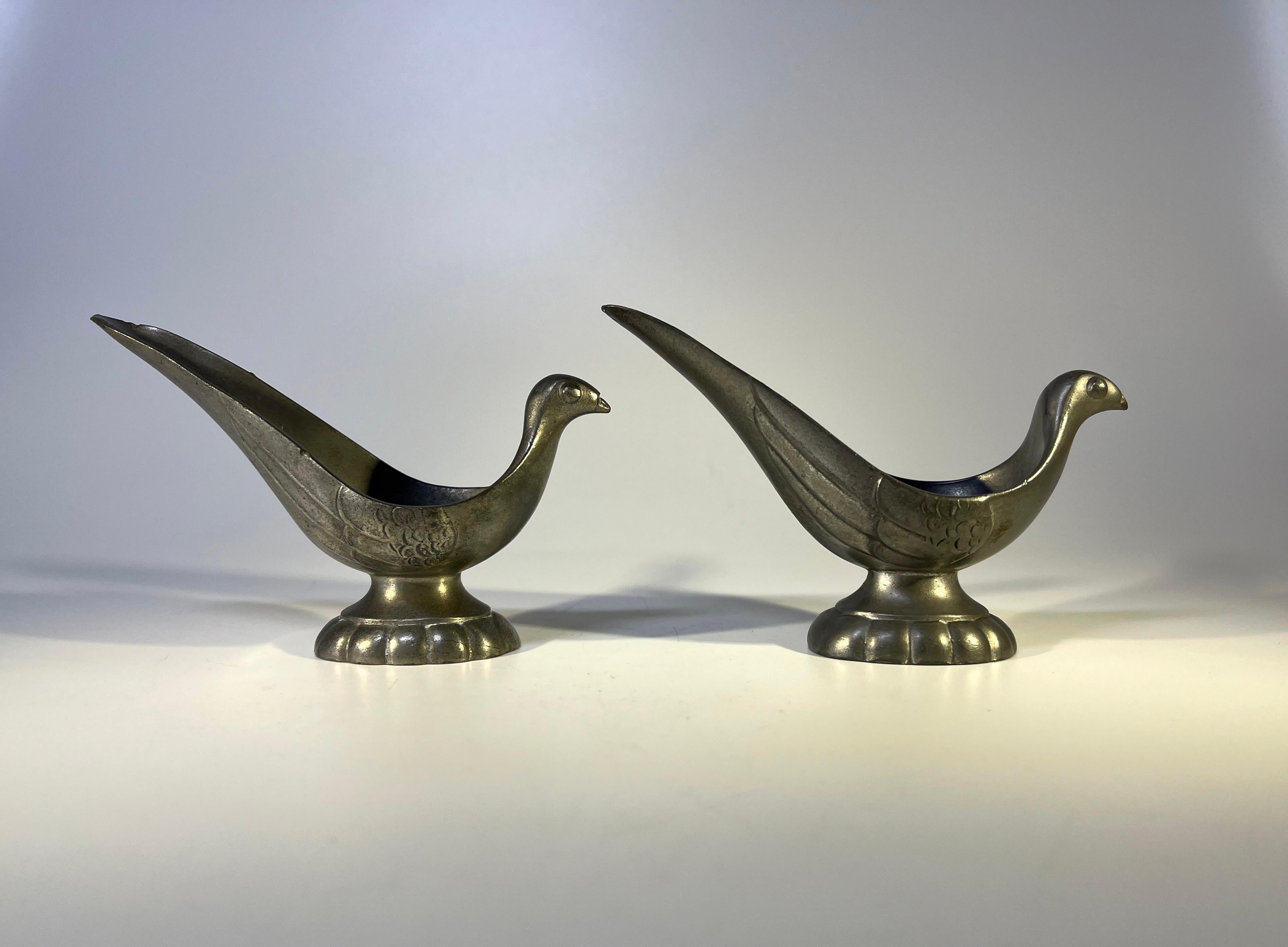 Danish Pair of Just Andersen, Denmark 1930s Art Deco Pewter Stylised Bird Pipe Holders For Sale