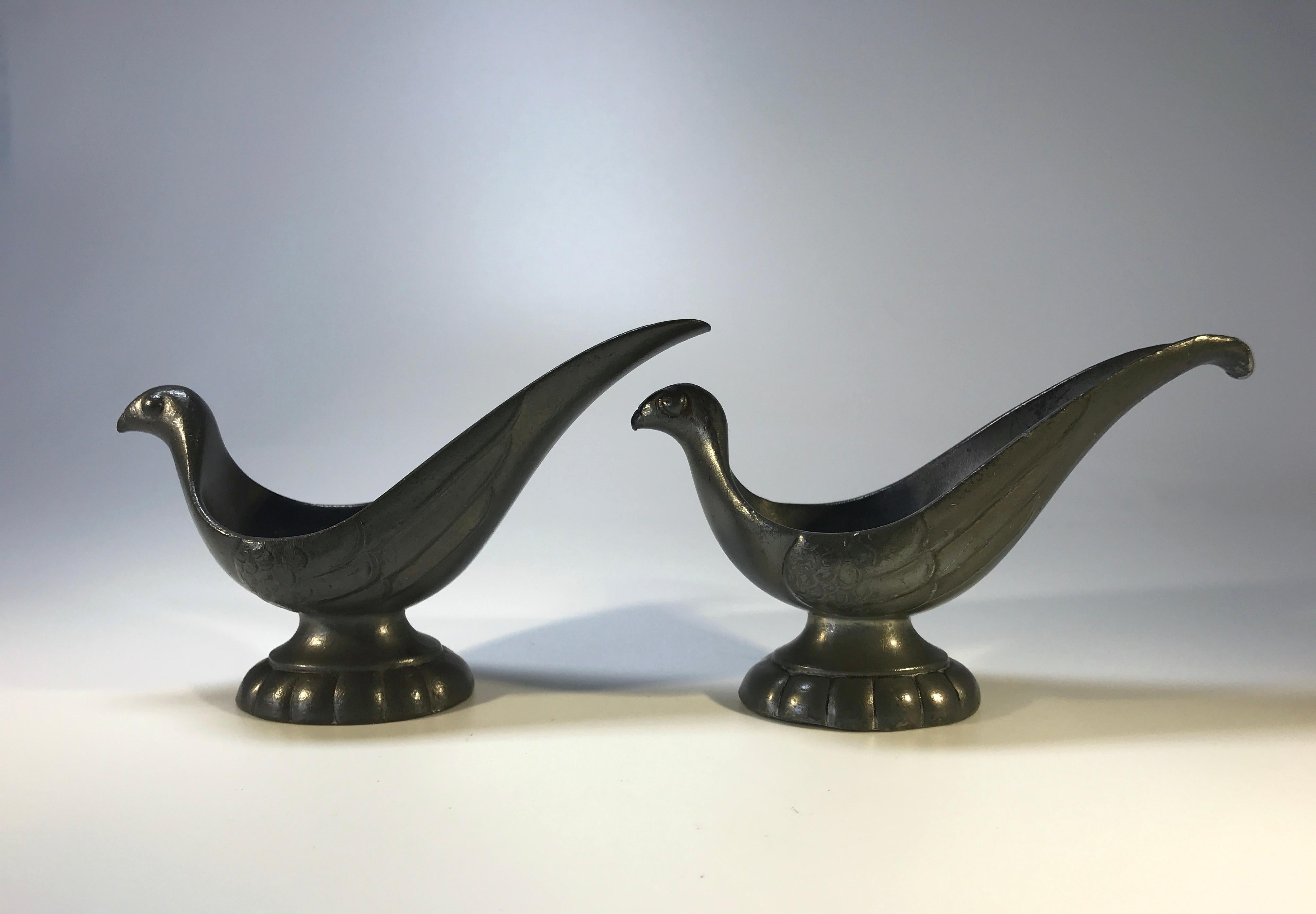 Pair of Just Andersen, Denmark 1930s Art Deco Pewter Stylised Bird Pipe Holders In Good Condition In Rothley, Leicestershire