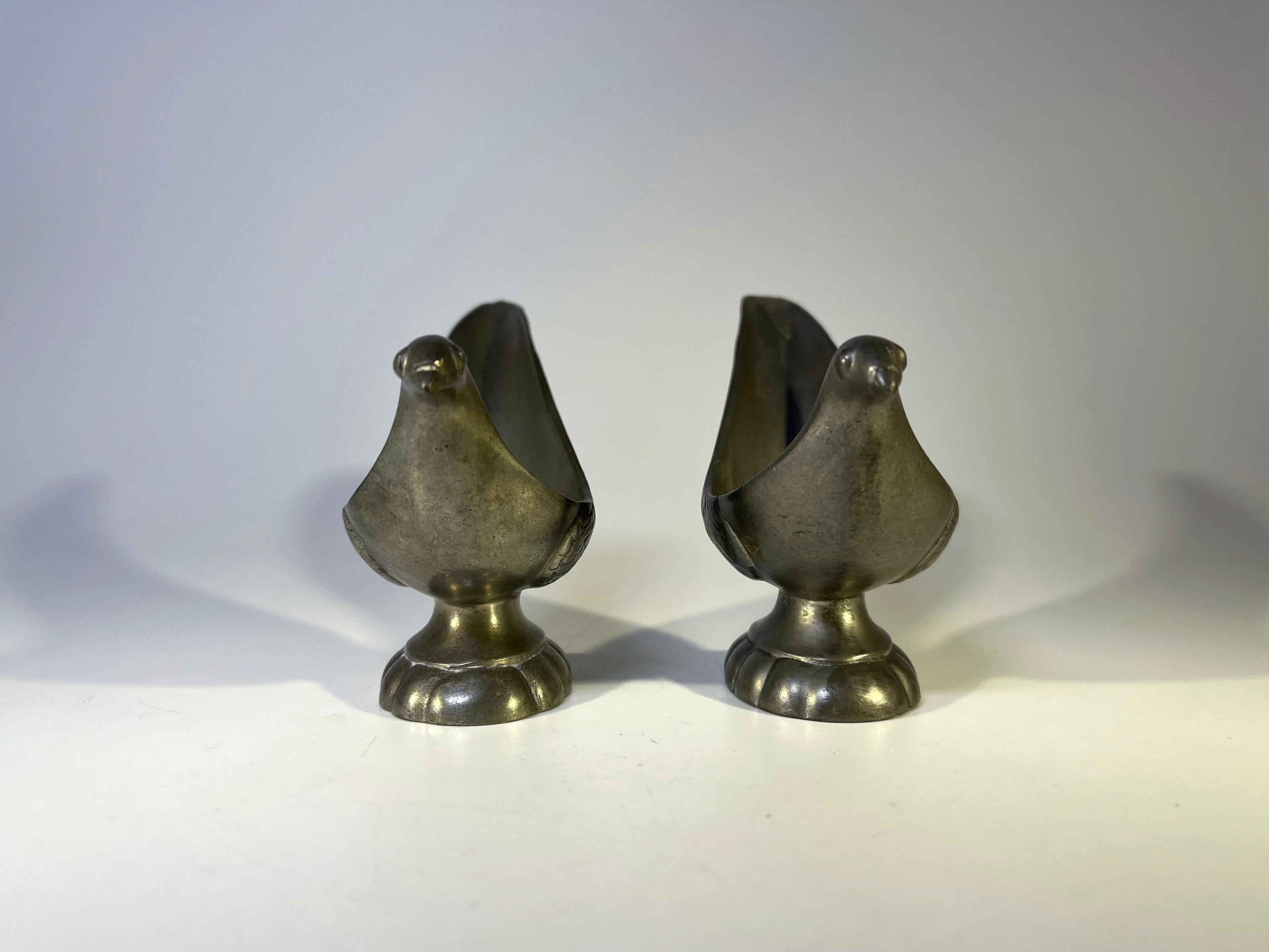 Cast Pair of Just Andersen, Denmark 1930s Art Deco Pewter Stylised Bird Pipe Holders For Sale