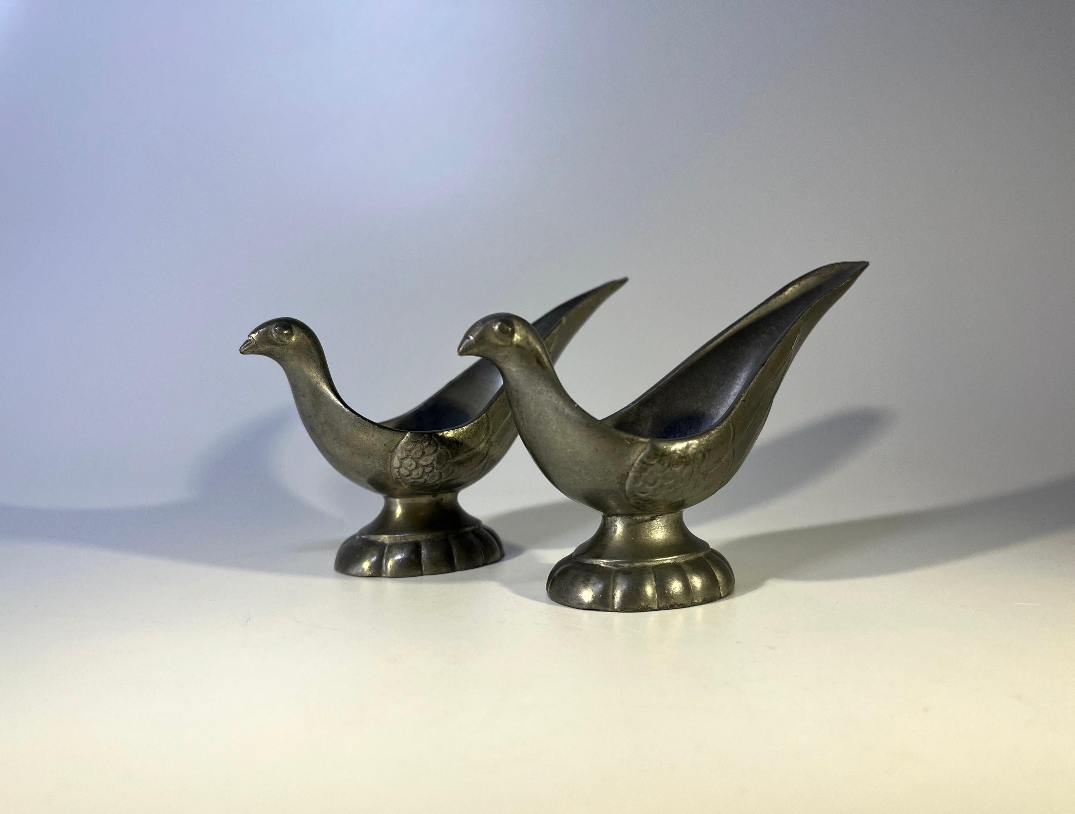 Pair of Just Andersen, Denmark 1930s Art Deco Pewter Stylised Bird Pipe Holders In Good Condition For Sale In Rothley, Leicestershire